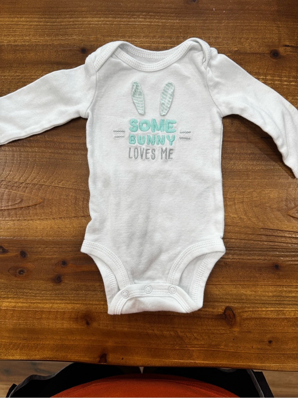 Carter's White Long-Sleeve Bodysuit with Mint Green Embroidery